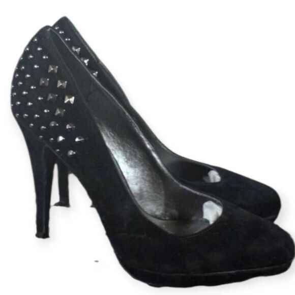 MIXX FAUX SUADE BLACK STUDDED PUMPS SZ.8.5 EUC - Picture 1 of 7